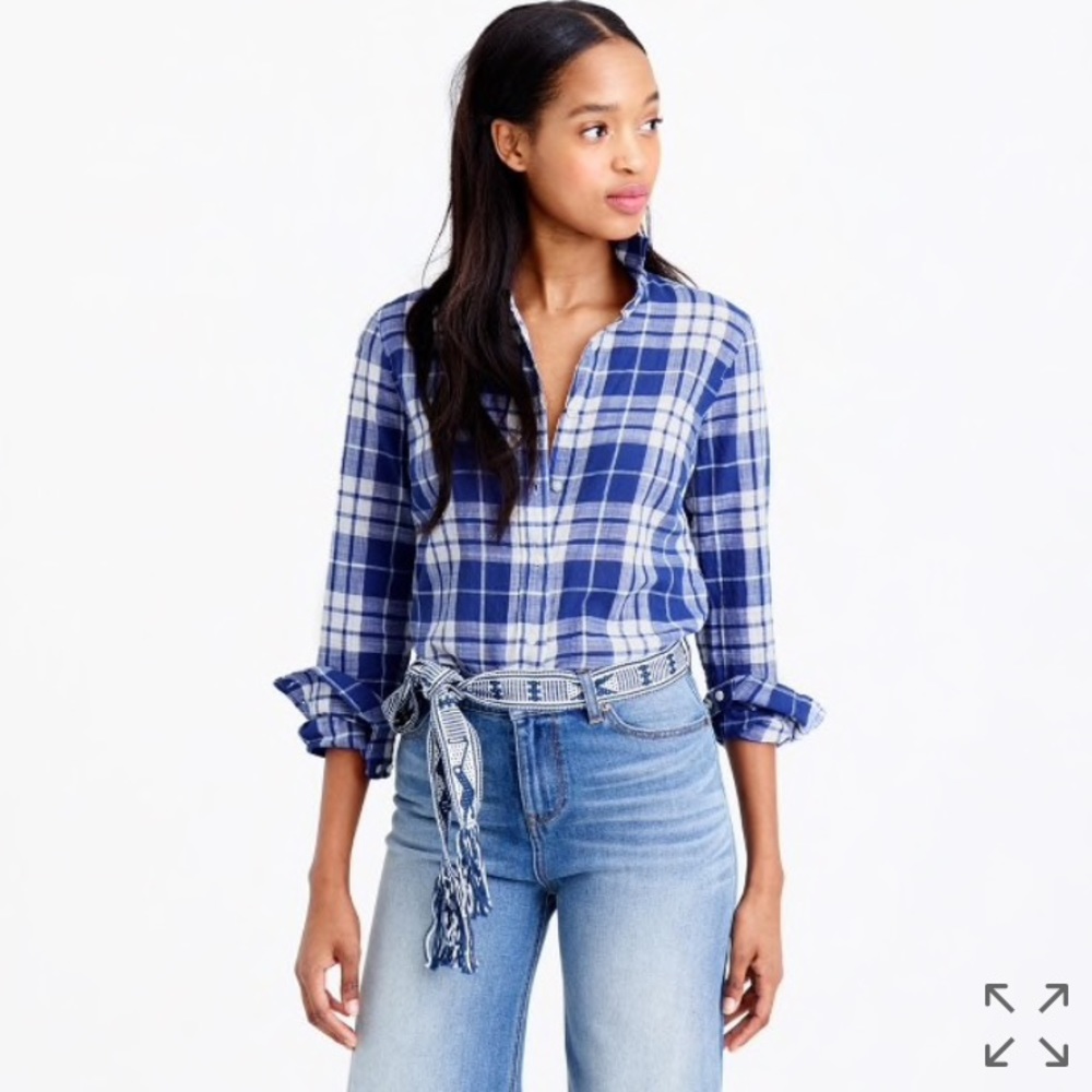 J Crew Perfect shirt in blue crinkle plaid